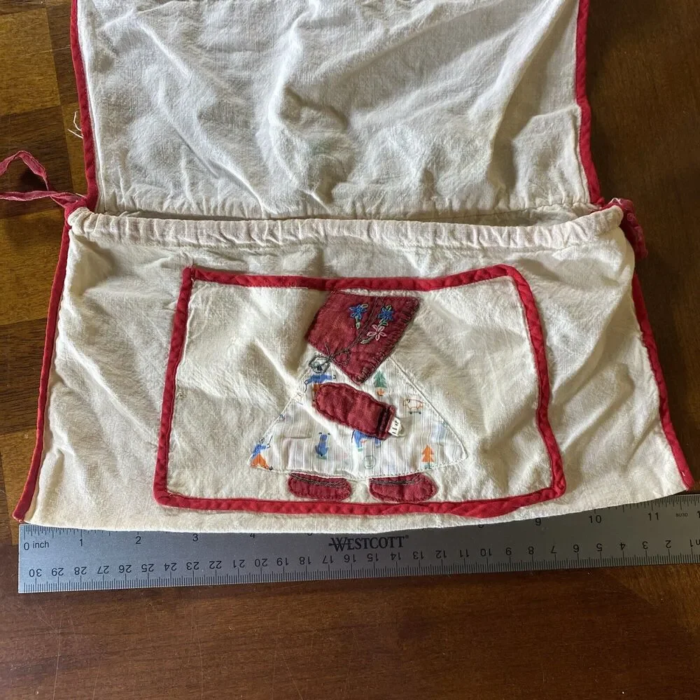 VTG Antique Hand‎ Made Apron Toddler Child Appliqué Bonnet Girl Embroidered READ